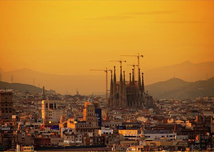 Sagrada Familia Greeting Card featuring the photograph Silhouettes In Barcelona by Paul Biris