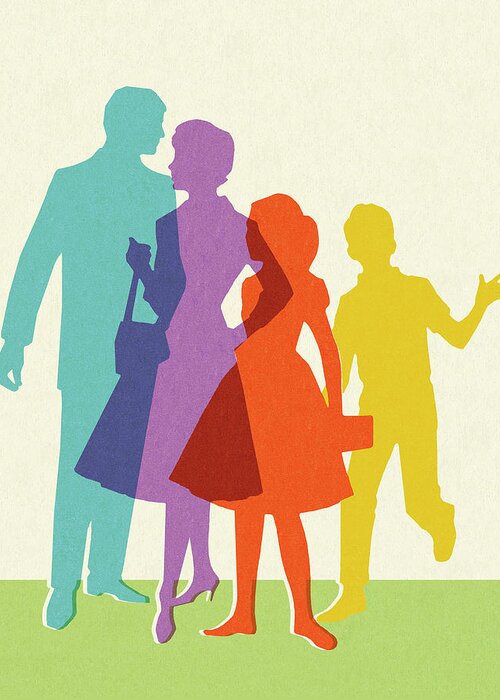 Abstract Greeting Card featuring the drawing Silhouettes of Family by CSA Images