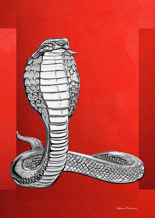 'beasts Creatures And Critters' Collection By Serge Averbukh Greeting Card featuring the digital art Silver King Cobra on Red Canvas by Serge Averbukh