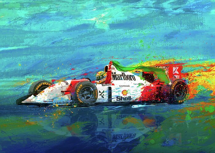 Ayrton Senna Greeting Card featuring the mixed media Simply The Best by Alan Greene