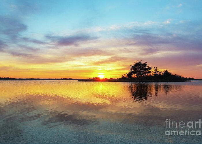 Sunset Greeting Card featuring the photograph Sinepuxent Basy Sunset by Michael Ver Sprill