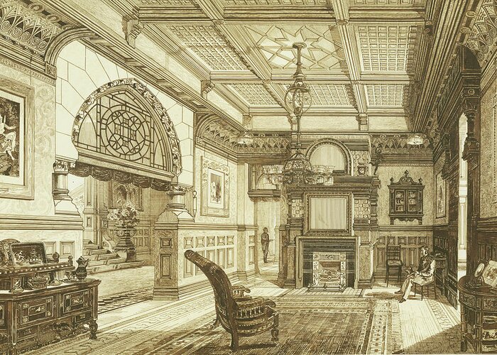 Benjamin Linfoot Greeting Card featuring the drawing Sitting Room of Bardwold, Merion PA by Benjamin Linfoot