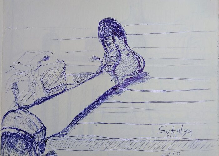 Leg Greeting Card featuring the drawing Sketching a leg by Sukalya Chearanantana