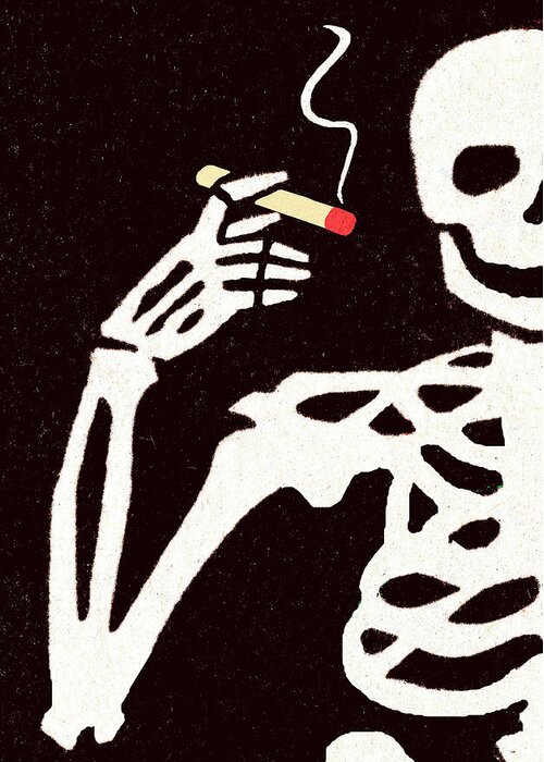 Addiction Greeting Card featuring the drawing Skeleton with cigarette by CSA Images