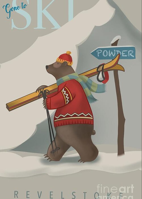 Bear Art Greeting Card featuring the painting Ski Bear by Sassan Filsoof