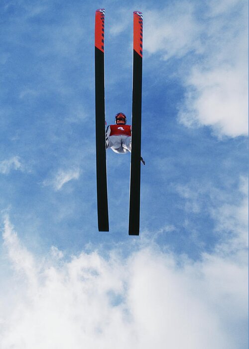 One Man Only Greeting Card featuring the photograph Ski Jumper Flying Through The Sky, View by David Madison