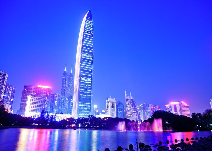 Chinese Culture Greeting Card featuring the photograph Skyscrapers In Shenzhen, China by Kanmu
