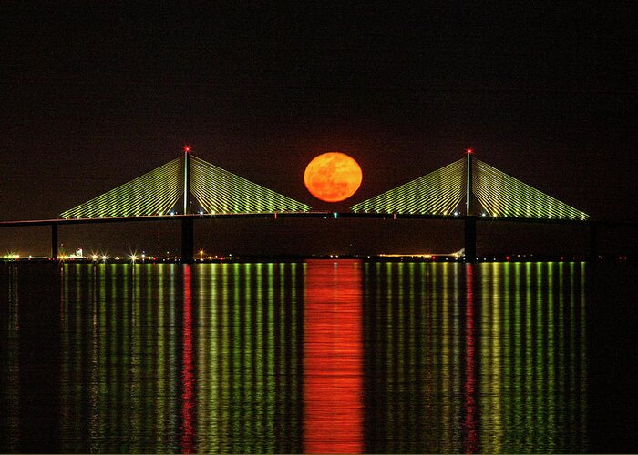 Ft Desoto Greeting Card featuring the photograph Skyway Moonrise by Al Hann