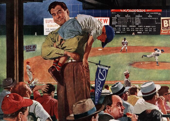 Baseball Greeting Card featuring the drawing Sleepy Inning by Earl Mayan