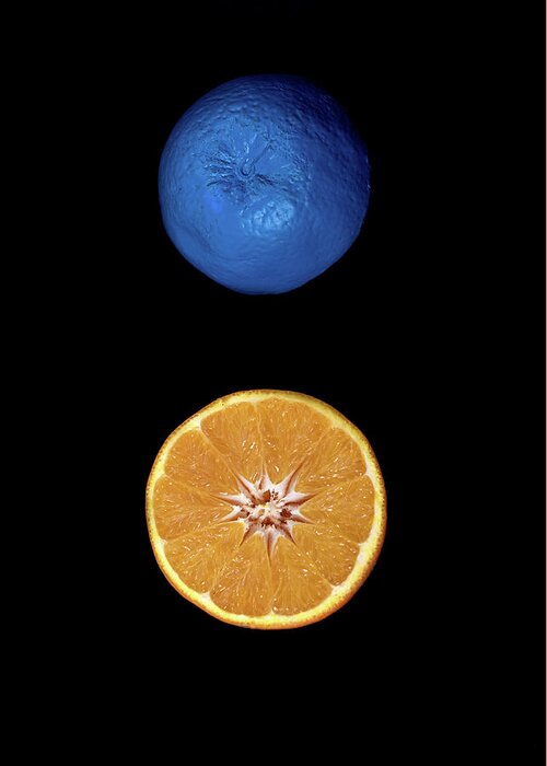 Citrus Greeting Card featuring the photograph Slices of blue and orange fresh Citrus orange fruit by Michalakis Ppalis