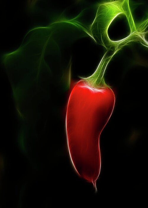 Black Background Greeting Card featuring the photograph Small Red Chilli Art by Gareth Hudson