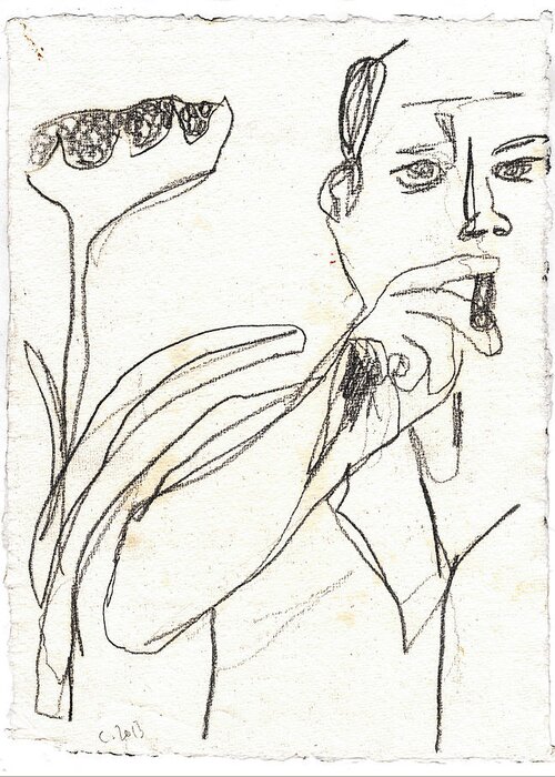 White Greeting Card featuring the drawing Smoker and Sunflower Pencil by Edgeworth Johnstone