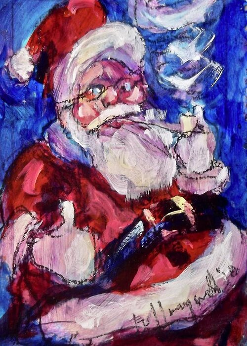 Painting Greeting Card featuring the painting Smokin' Santa by Les Leffingwell