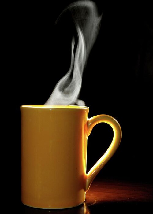 Black Background Greeting Card featuring the photograph Smoking Cup Of Coffee by Belisario Roldan