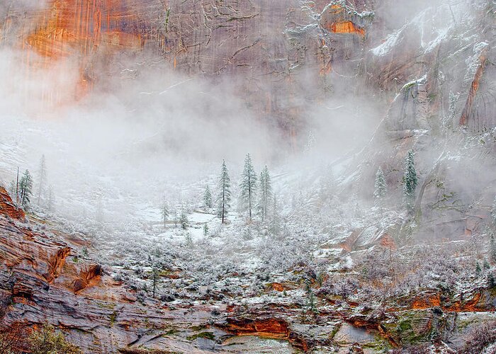 Landscape Greeting Card featuring the photograph Snow In Zion National Park, Utah by Buddyhawkins