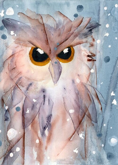 Owl In The Snow Greeting Card featuring the painting Snowy Owl by Dawn Derman