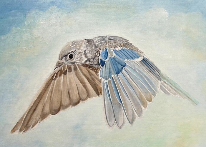 Bluebird Greeting Card featuring the painting Soaring Quicksilver by Angeles M Pomata