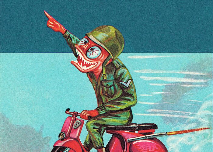 Armed Forces Greeting Card featuring the drawing Soldier on a scooter by CSA Images