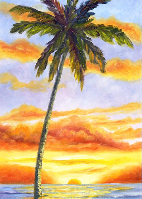 Ocean Greeting Card featuring the painting Tropical Sunset by Art by Carol May