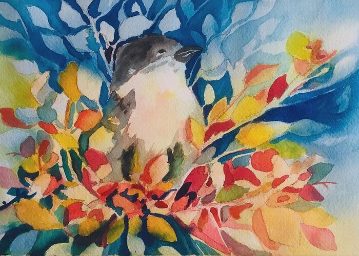 Bird Greeting Card featuring the painting Song bird by Sonia Mocnik