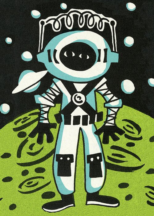 Adventure Greeting Card featuring the drawing Spaceman on Planet by CSA Images
