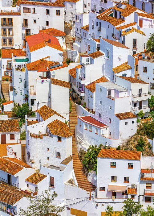 Estock Greeting Card featuring the digital art Spain, Andalusia, Casares, Malaga District, Costa Del Sol, White Towns, White Town by Olimpio Fantuz