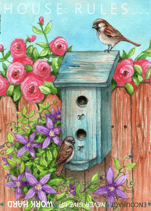 Sparrow Greeting Card featuring the painting Sparrow House Rules by Melinda Hipsher