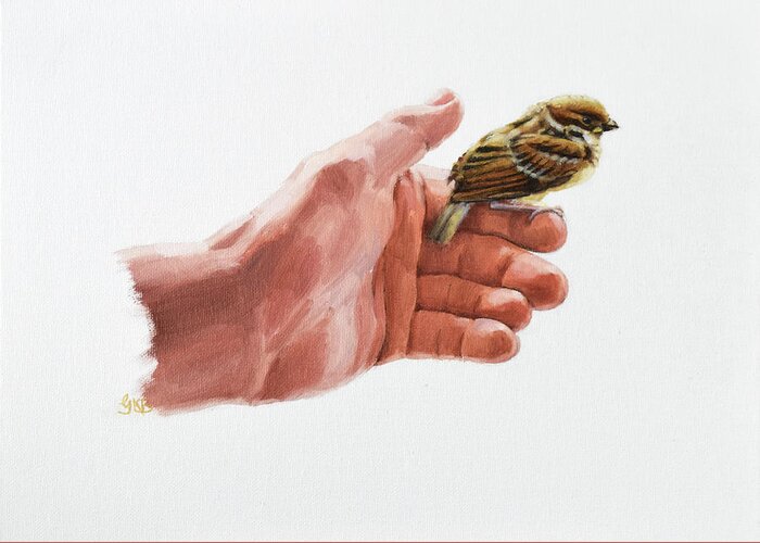 Graham Greeting Card featuring the painting Sparrow in His Hand by Graham Braddock