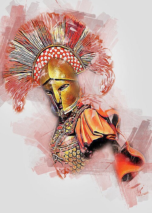 Spartan Warrior Greeting Card featuring the painting Spartan Hoplite - 40 by AM FineArtPrints