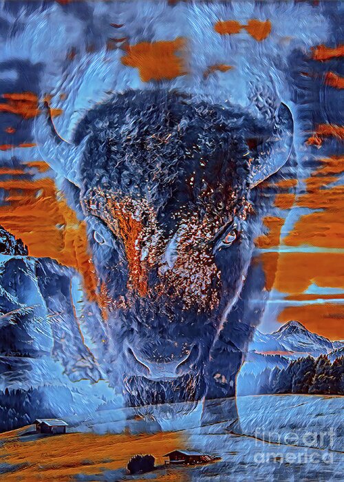 Buffalo Greeting Card featuring the mixed media Spirit Of The Buffalo by DB Hayes