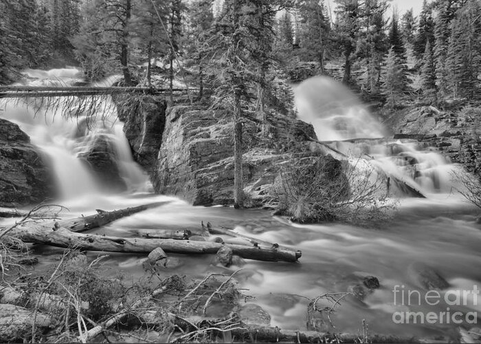 Twin Falls Greeting Card featuring the photograph Spring At Glacier Twin Falls Black And White by Adam Jewell