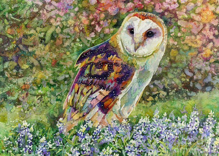 Owl Greeting Card featuring the painting Spring Attraction by Hailey E Herrera