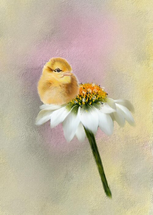 Spring Chick Greeting Card featuring the mixed media Spring Chick by Mary Timman
