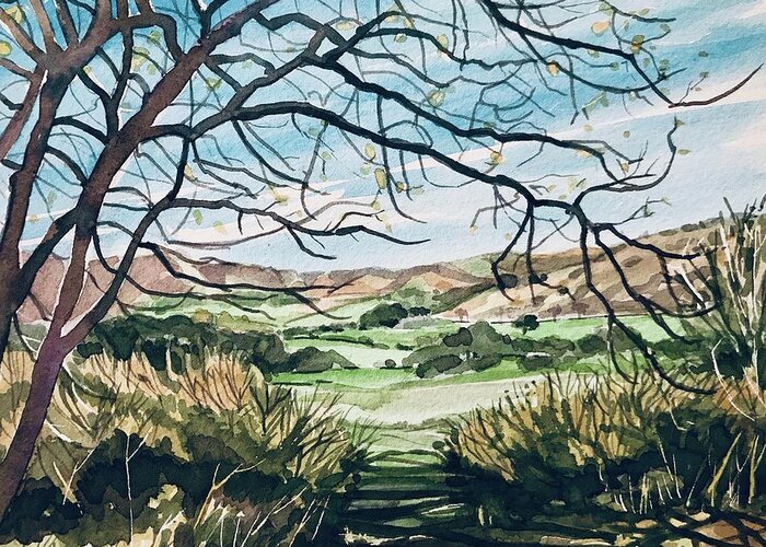 Santa Monica Greeting Card featuring the painting Las Virgenes Valley - Spring by Luisa Millicent
