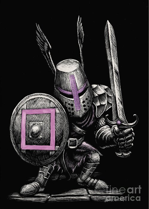 Square Greeting Card featuring the drawing Square Gaming Knight by Stanley Morrison