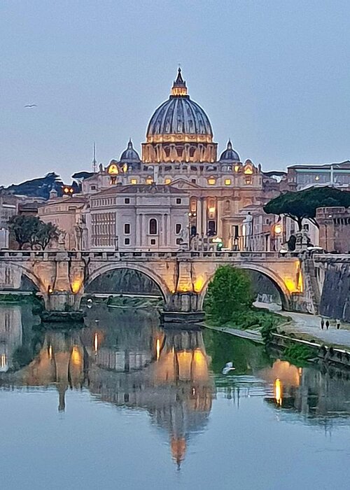 Rome Greeting Card featuring the photograph St. Peter's Basilica at Dusk by Andrea Whitaker