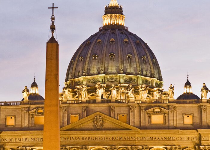 Outdoors Greeting Card featuring the photograph St. Peters Basilica Dome At Twilight by John Harper