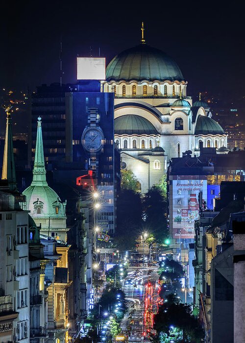 Magnificent Greeting Card featuring the photograph St. Sava Temple in Belgrade by Dejan Kostic