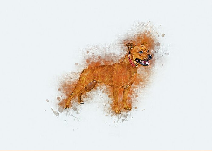 Dog Greeting Card featuring the digital art Staffordshire Bull Terrier by Ian Mitchell