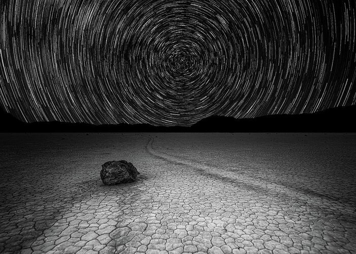 Stone Greeting Card featuring the photograph Star Trails over Racetrack Playa Black and White 8x10 by William Dickman