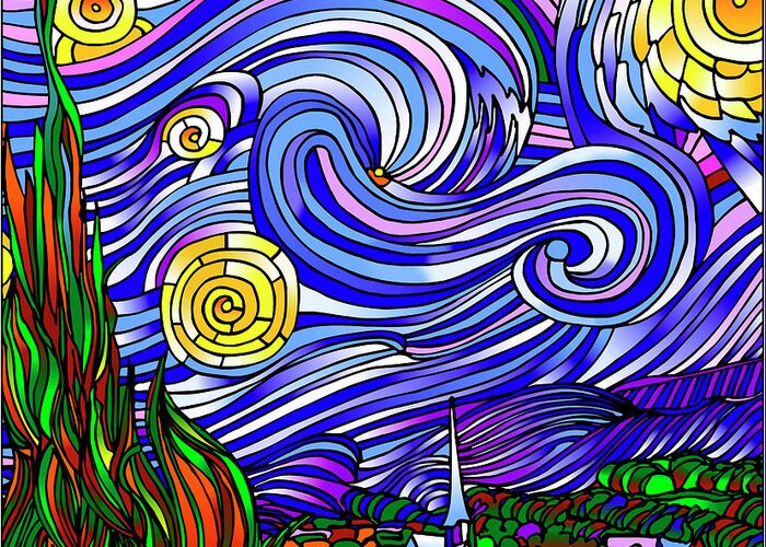 Starry Night 1 Greeting Card featuring the digital art Starry Night 1 by Howie Green