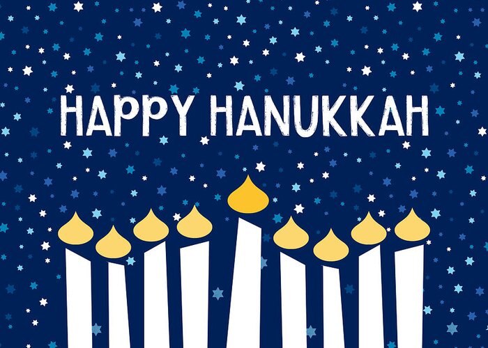 Hanukkah Greeting Card featuring the mixed media Starry Night Menorah- Art by Linda Woods by Linda Woods