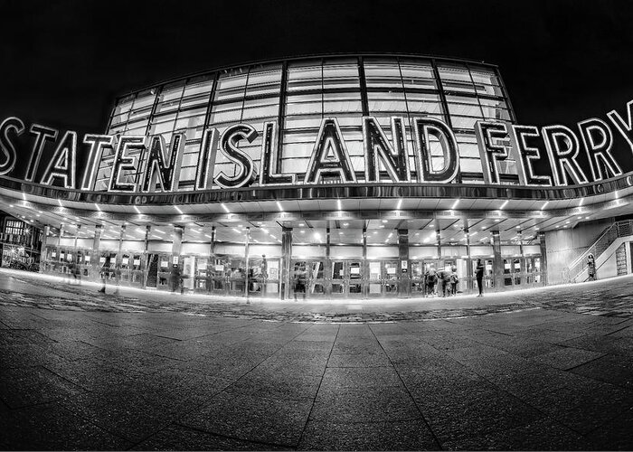 Staten Island Ferry Greeting Card featuring the photograph Staten Island Ferry BW by Susan Candelario