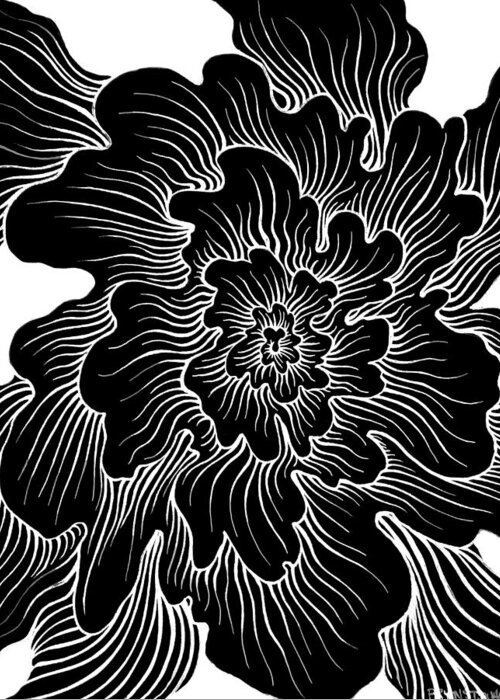 Black And White Movement Spiral Energy Positive Shock Zen  Greeting Card featuring the painting Static thought flower by Bryon Stewart