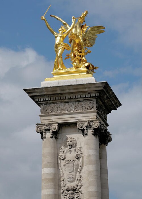 Statue Greeting Card featuring the photograph Statue, Alexandre 3 Bridge In Paris by Riou