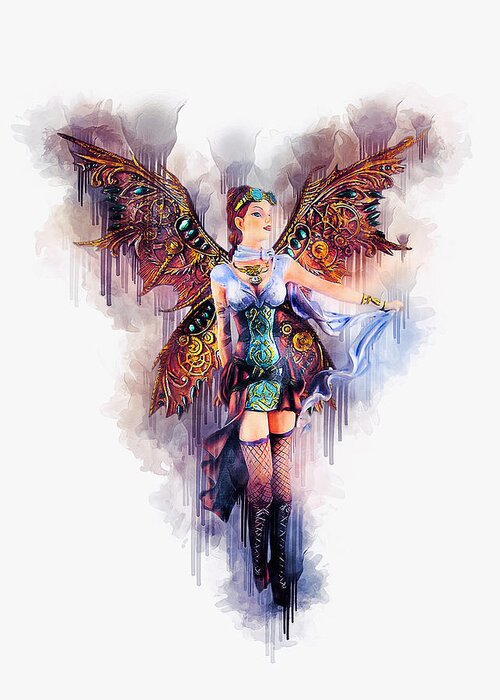 Fantasy Greeting Card featuring the digital art Steampunk Gothic Angel by Ian Mitchell
