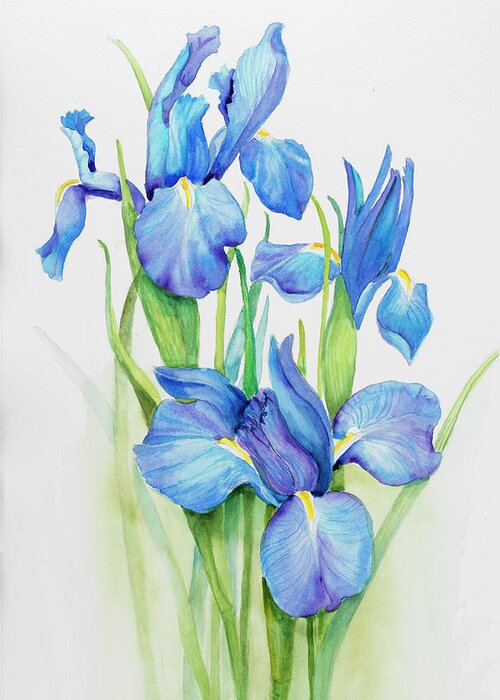 Stems Of Blue Iris Greeting Card featuring the painting Stems Of Blue Iris by Joanne Porter