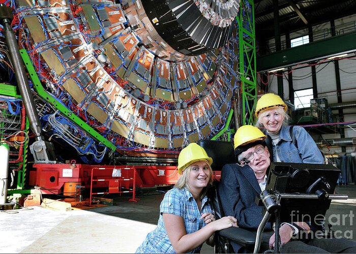 Stephen Hawking Greeting Card featuring the photograph Stephen Hawking With Visitors At Cern's Cms In 2006 by Cern/science Photo Library