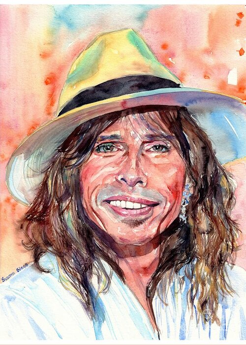 Steven Tyler Greeting Card featuring the painting Steven Tyler Portrait by Suzann Sines