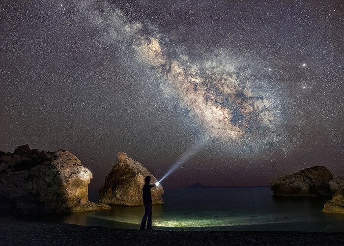 Milky Way Greeting Card featuring the photograph Still A Kid Under The Stars by Elias Pentikis